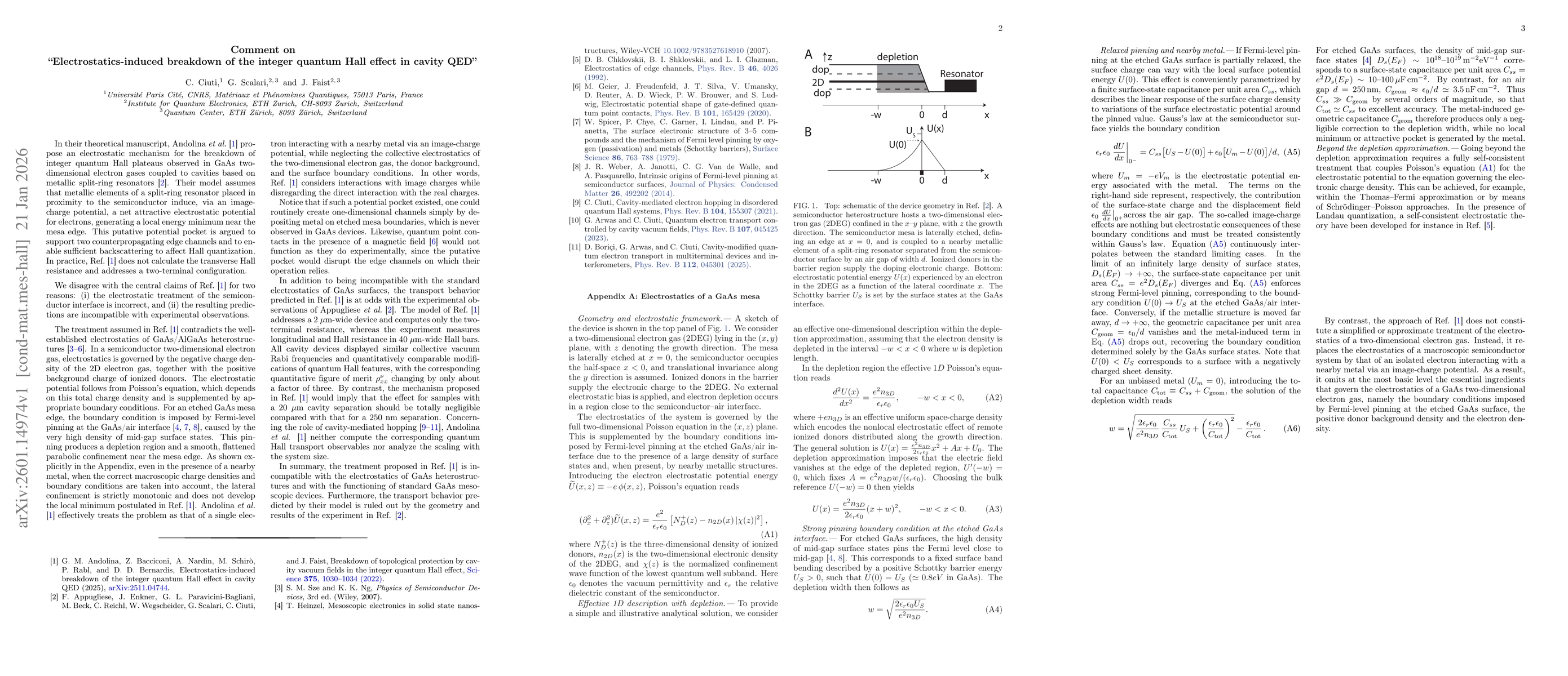 Thumbnail for Comment on "Electrostatics-induced breakdown of the integer quantum Hall effect in cavity QED''