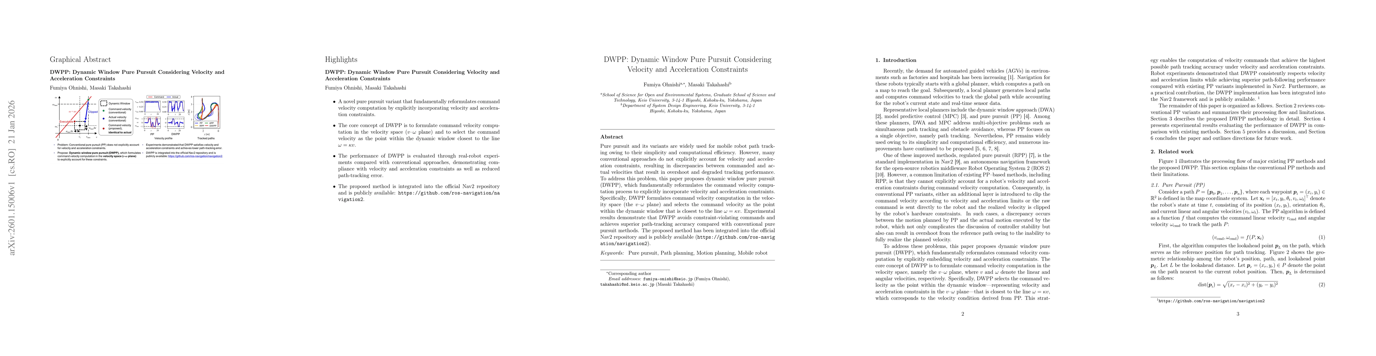 Thumbnail for DWPP: Dynamic Window Pure Pursuit Considering Velocity and Acceleration Constraints