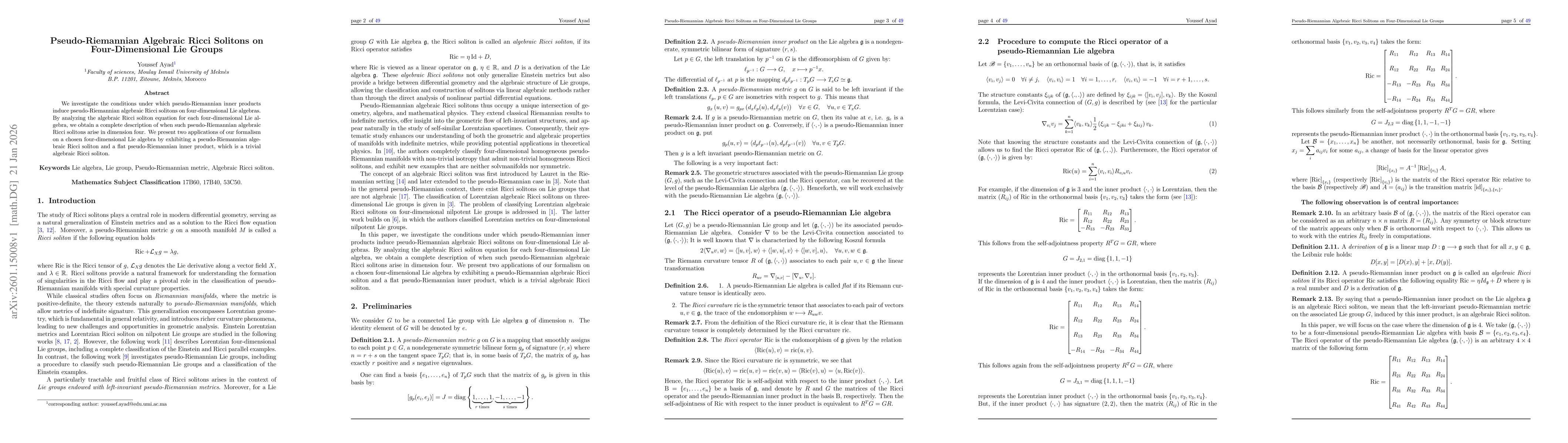 Thumbnail for Pseudo-Riemannian Algebraic Ricci Solitons on Four-Dimensional Lie Groups