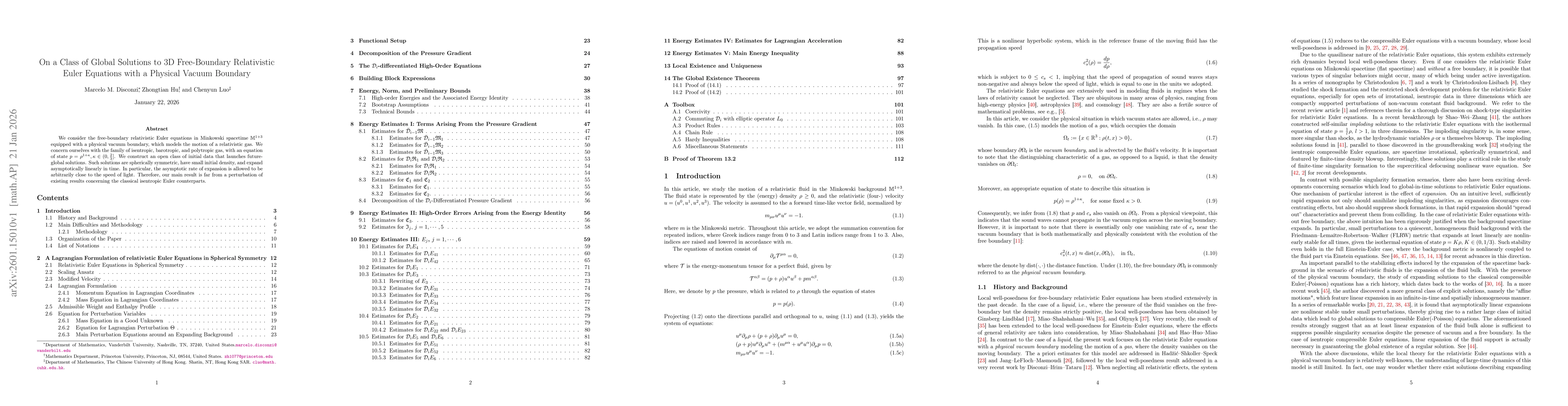 Thumbnail for On a Class of Global Solutions to 3D Free-Boundary Relativistic Euler Equations with a Physical Vacuum Boundary