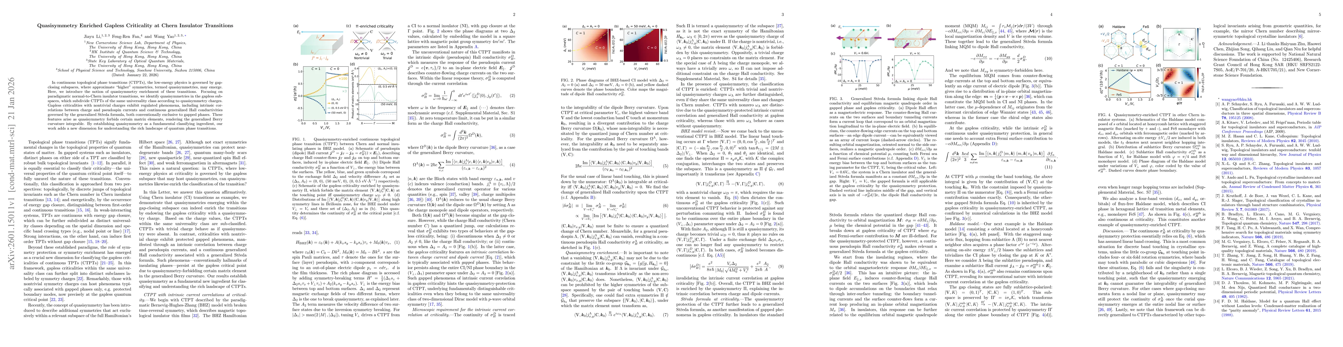 Thumbnail for Quasisymmetry Enriched Gapless Criticality at Chern Insulator Transitions