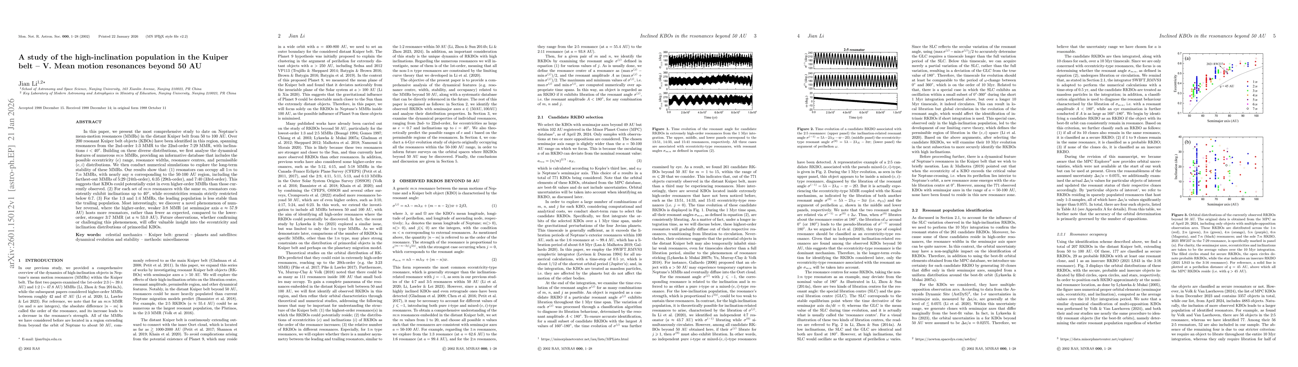 Thumbnail for A study of the high-inclination population in the Kuiper belt - V. Mean motion resonances beyond 50 AU