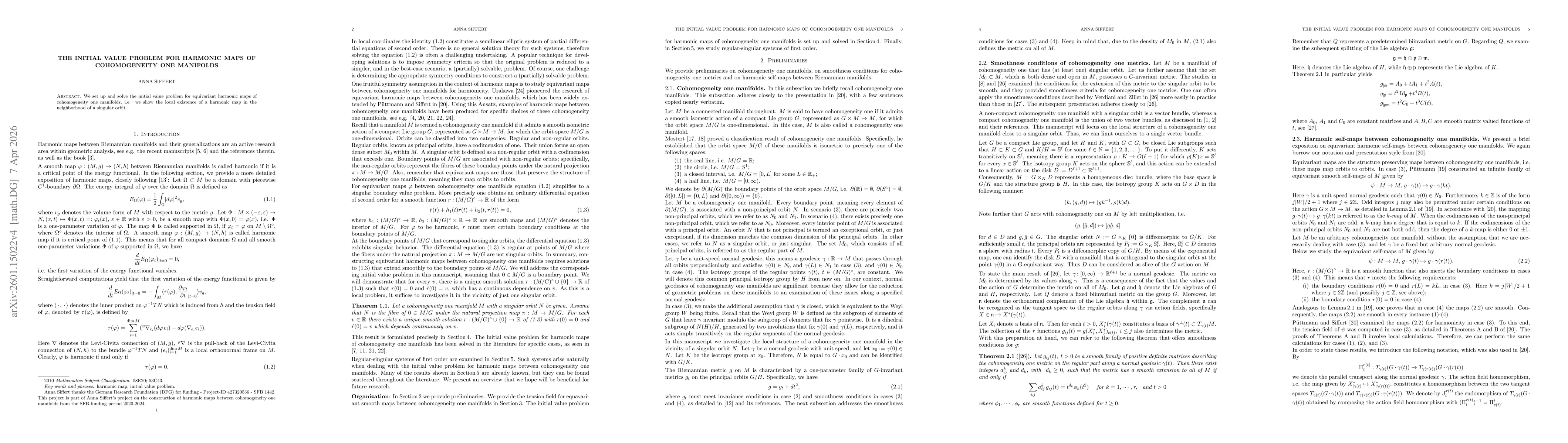 Thumbnail for The Initial Value Problem for Harmonic maps of Cohomogeneity One manifolds