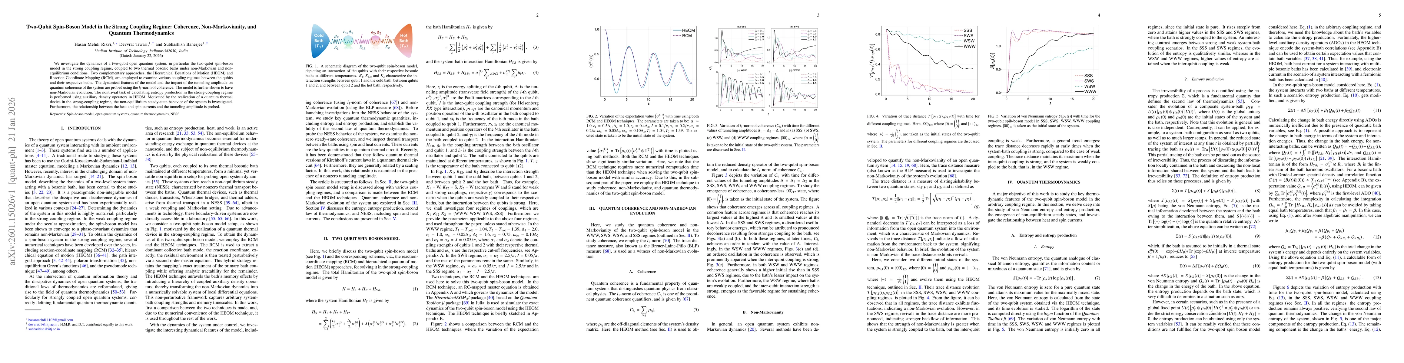 Thumbnail for Two-Qubit Spin-Boson Model in the Strong Coupling Regime: Coherence, Non-Markovianity, and Quantum Thermodynamics