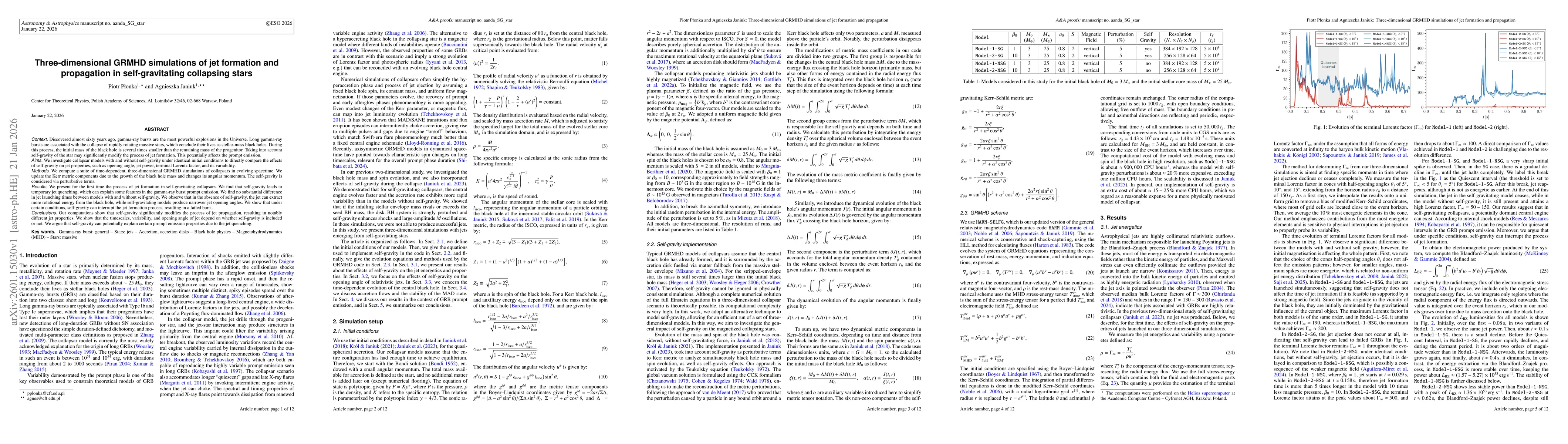 Thumbnail for Three-dimensional GRMHD simulations of jet formation and propagation in self-gravitating collapsing stars