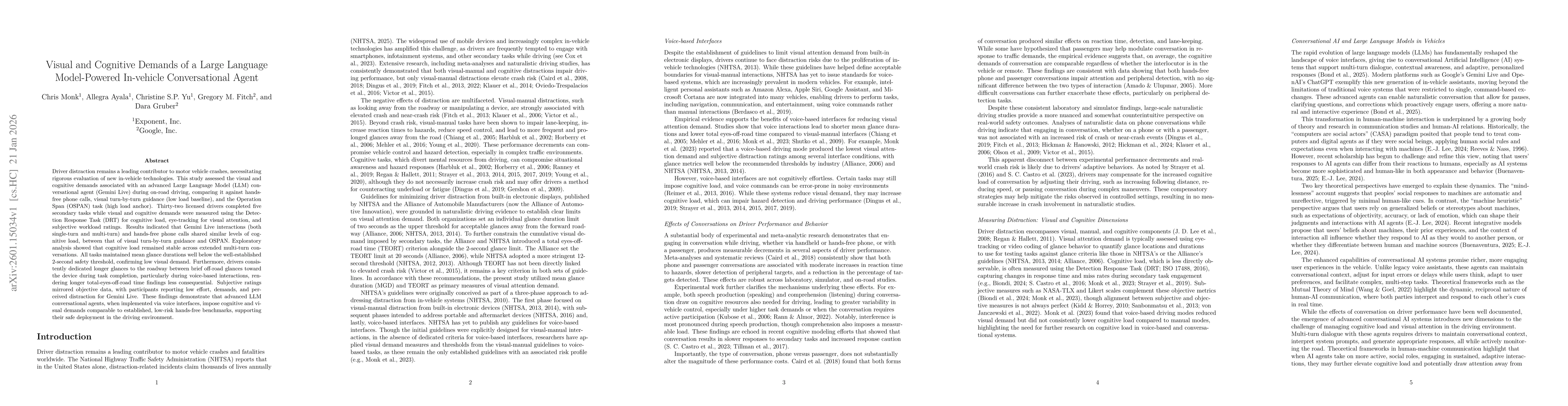 Thumbnail for Visual and Cognitive Demands of a Large Language Model-Powered In-vehicle Conversational Agent