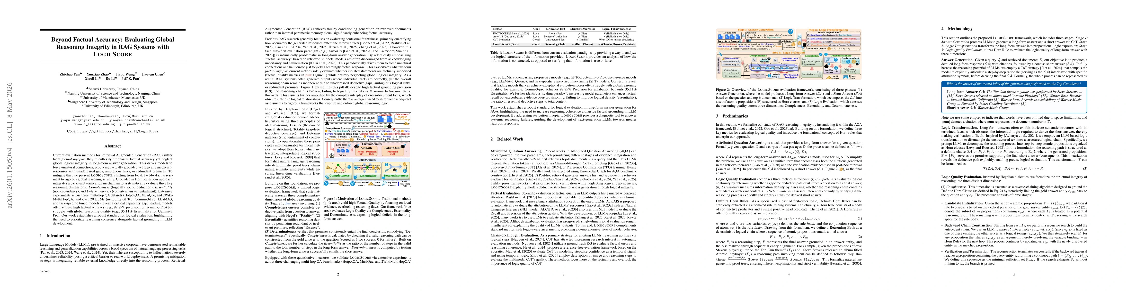 Thumbnail for \textsc{LogicScore}: Fine-grained Logic Evaluation of Conciseness, Completeness, and Determinateness in Attributed Question Answering