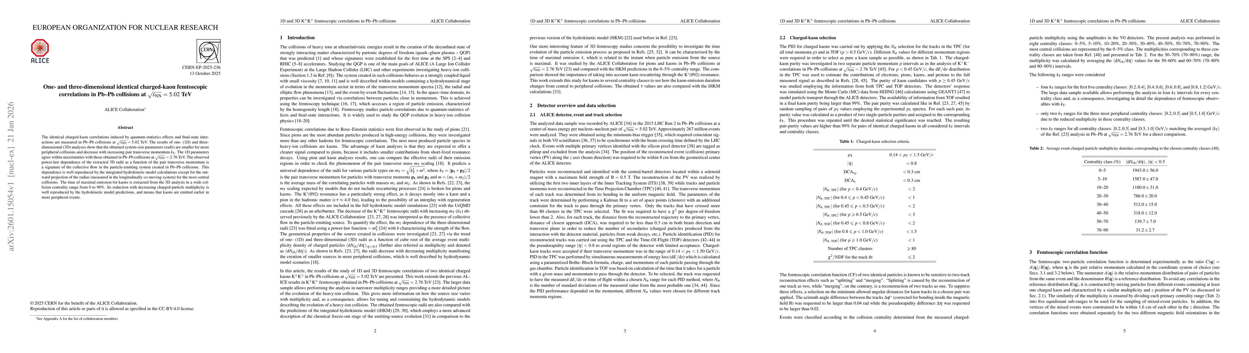 Thumbnail for One- and three-dimensional identical charged-kaon femtoscopic correlations in Pb--Pb collisions at $\mathbf{ \sqrt{s_\mathrm{NN}}=5.02}$ TeV