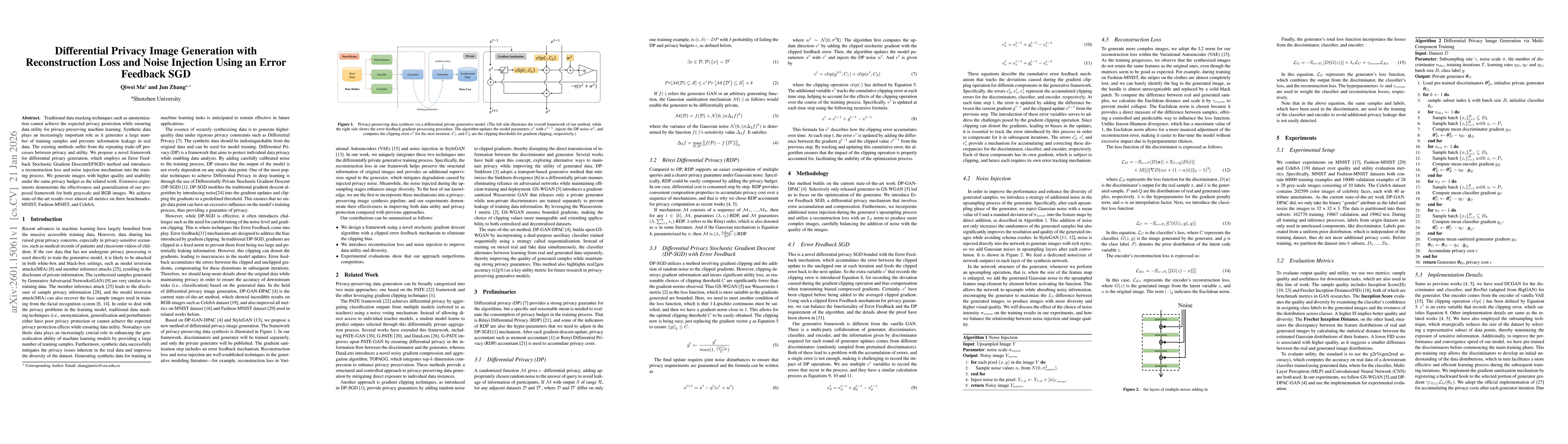 Thumbnail for Differential Privacy Image Generation with Reconstruction Loss and Noise Injection Using an Error Feedback SGD