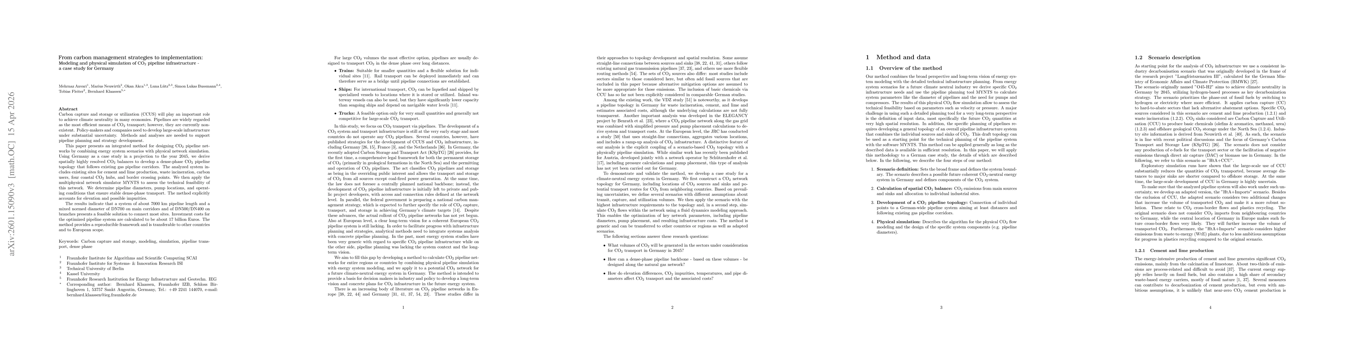 Thumbnail for From carbon management strategies to implementation: Modeling and physical simulation of CO2 pipeline infrastructure - a case study for Germany