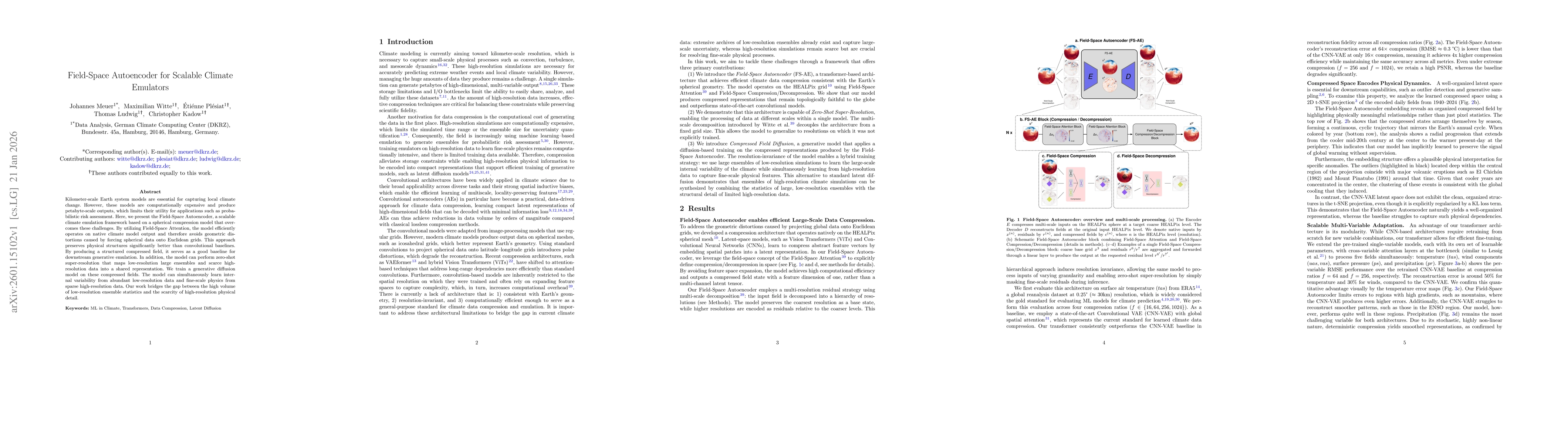 Thumbnail for Field-Space Autoencoder for Scalable Climate Emulators