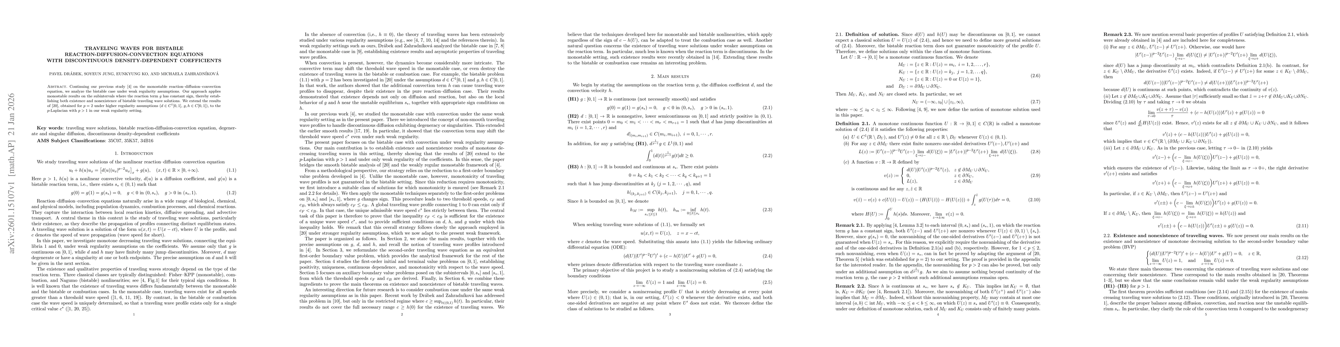 Thumbnail for Traveling waves for bistable reaction-diffusion-convection equations with discontinuous density-dependent coefficients