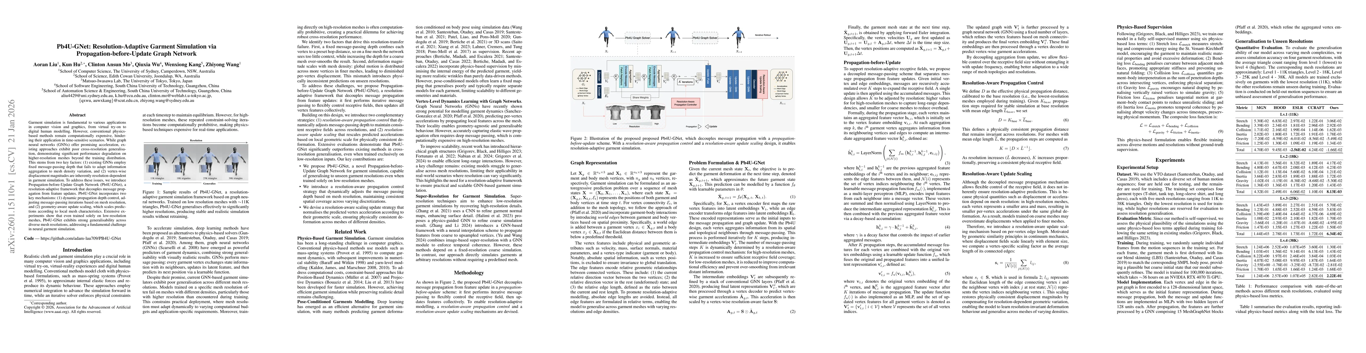 Thumbnail for Pb4U-GNet: Resolution-Adaptive Garment Simulation via Propagation-before-Update Graph Network