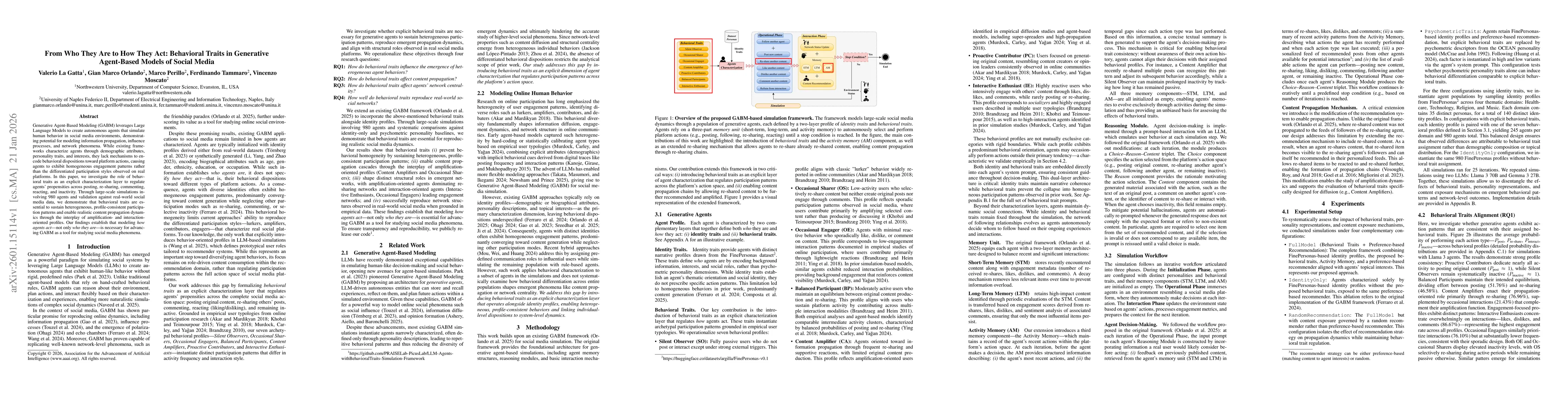 Thumbnail for From Who They Are to How They Act: Behavioral Traits in Generative Agent-Based Models of Social Media