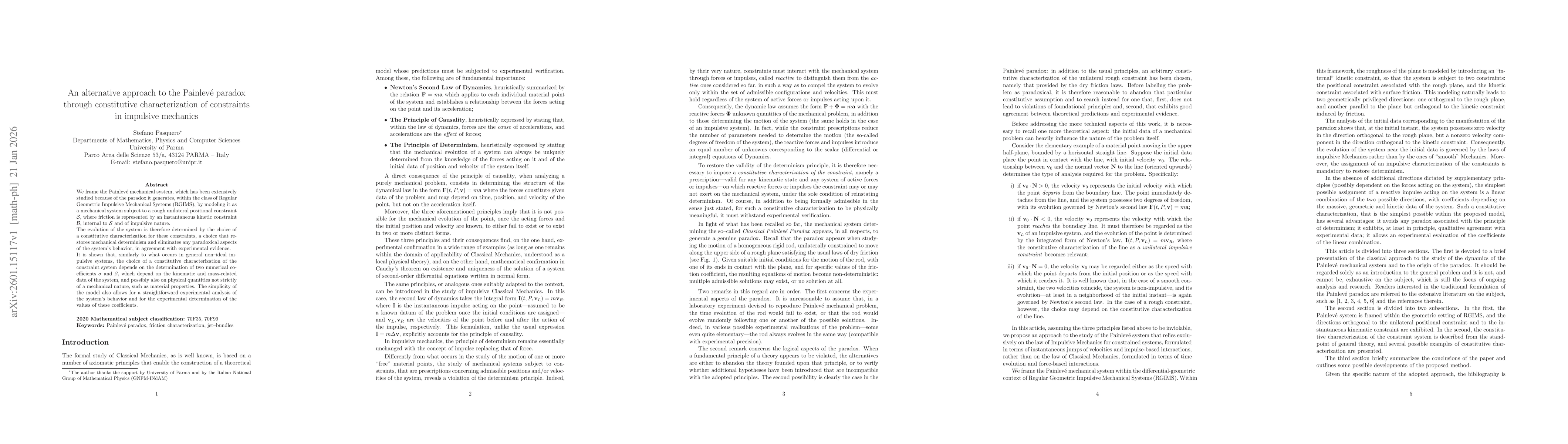 Thumbnail for An alternative approach to the Painlevé paradox through constitutive characterization of constraints in impulsive Mechanics