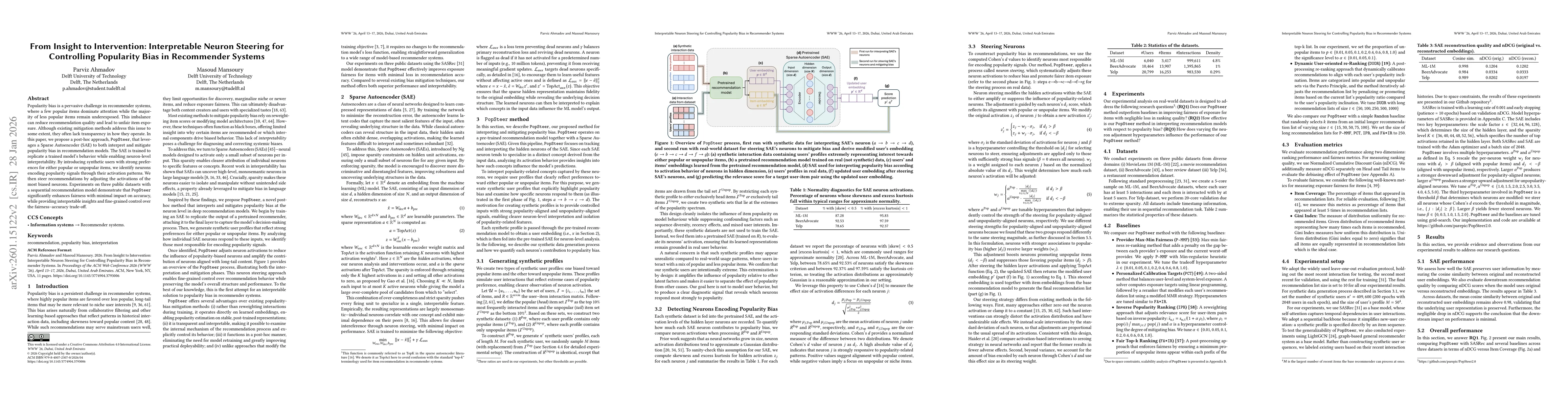 Thumbnail for From Insight to Intervention: Interpretable Neuron Steering for Controlling Popularity Bias in Recommender Systems