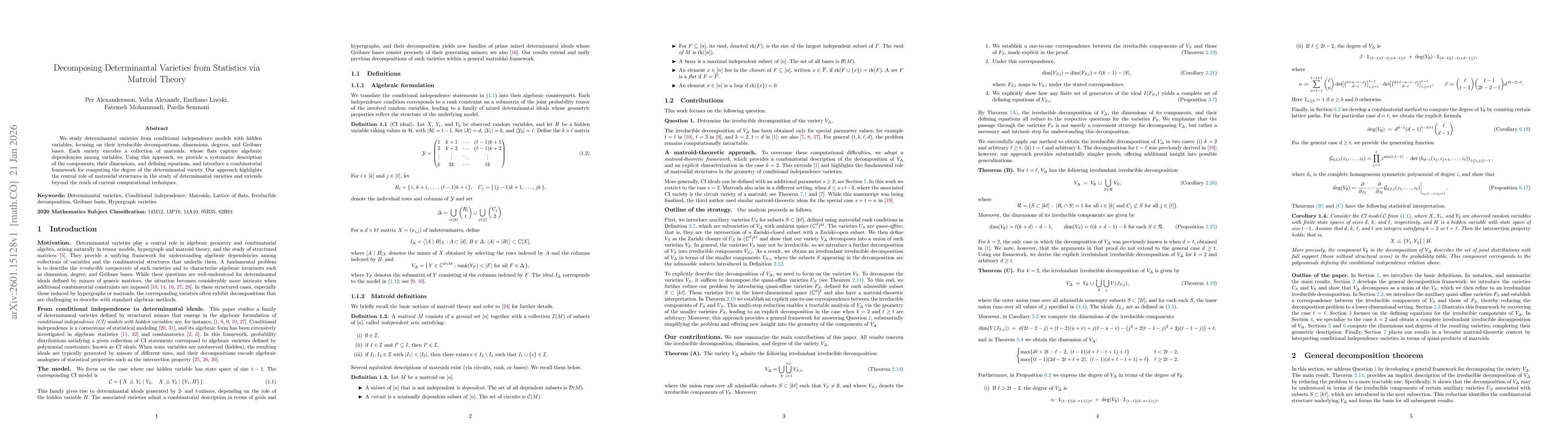 Thumbnail for Decomposing Determinantal Varieties from Statistics via Matroid Theory