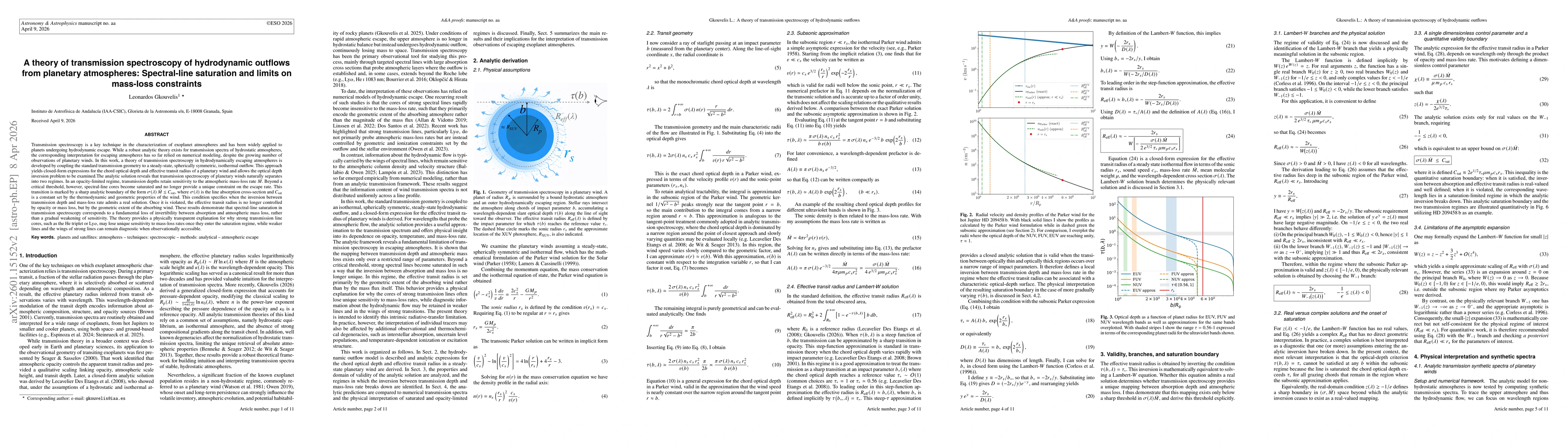 Thumbnail for A Theory of transmission spectroscopy of planetary winds: Spectral-line saturation and limits on mass-loss inference