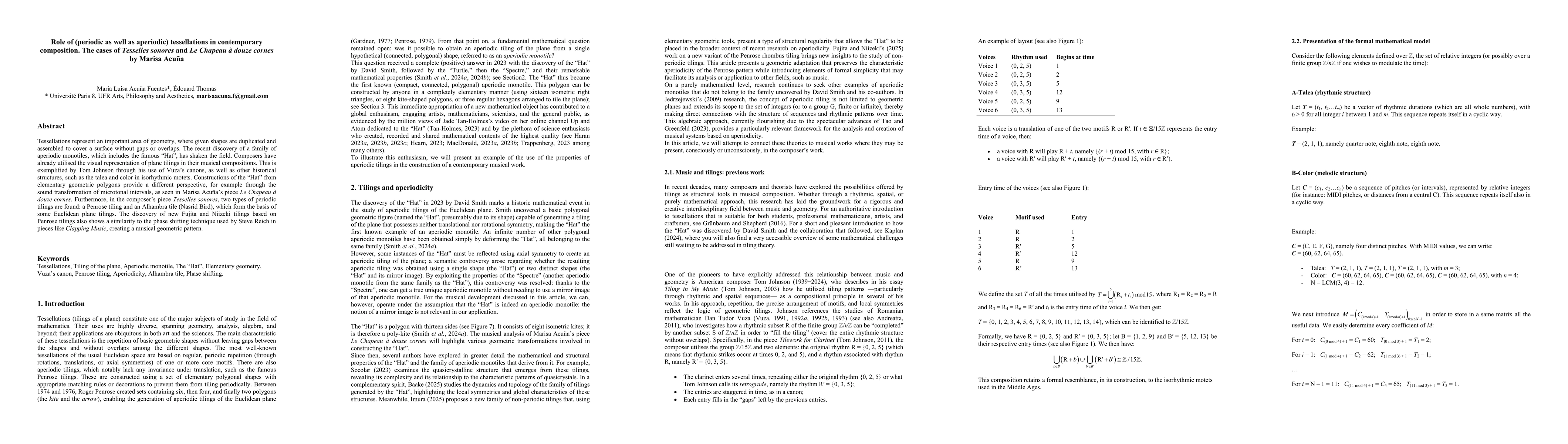 Thumbnail for Role of (periodic as well as aperiodic) tessellations in contemporary composition. The cases of Tesselles sonores and Le Chapeau à douze cornes by Marisa Acuña