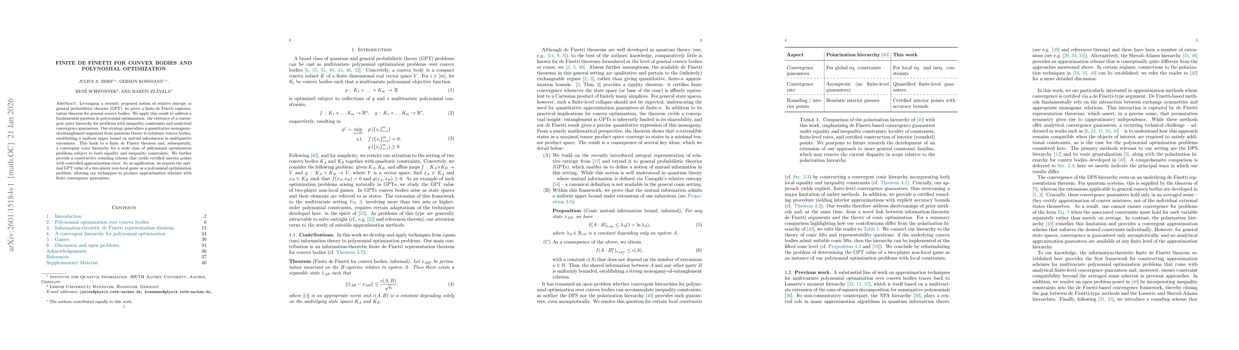 Thumbnail for Finite de Finetti for convex bodies and Polynomial Optimization