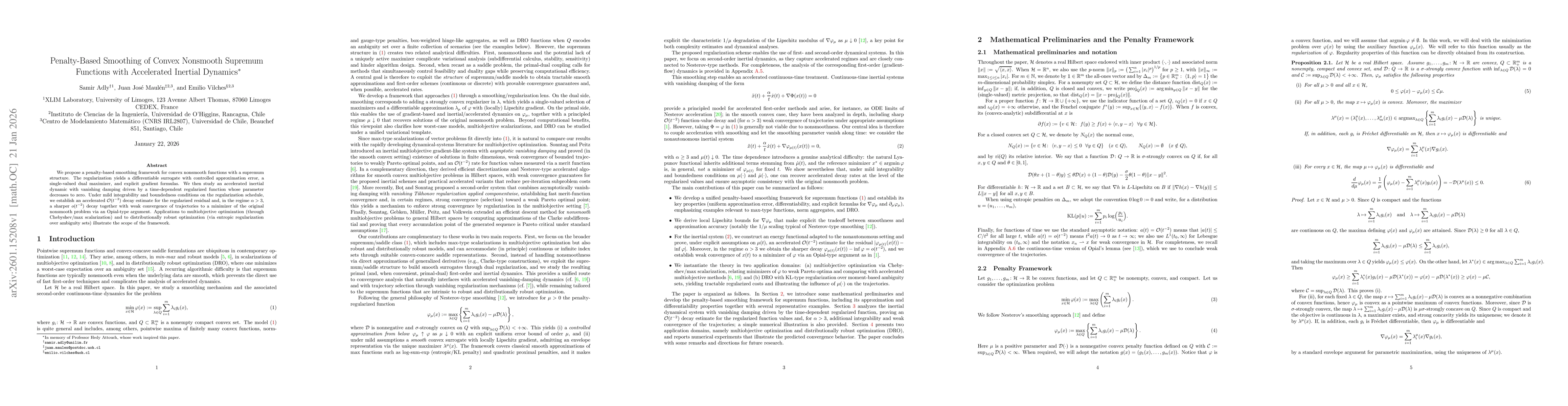 Thumbnail for Penalty-Based Smoothing of Convex Nonsmooth Supremum Functions with Accelerated Inertial Dynamics