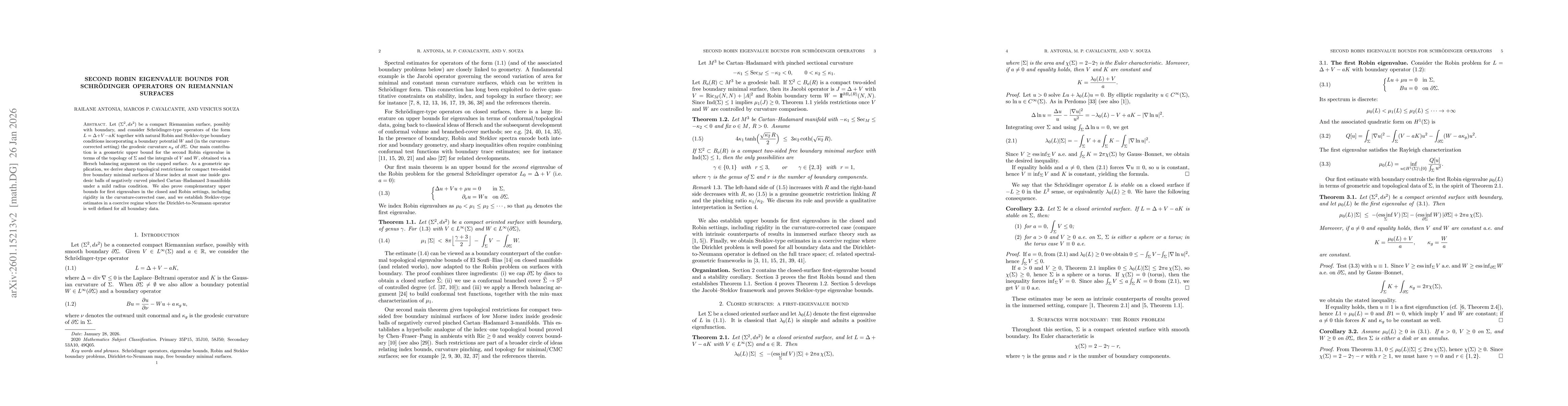 Thumbnail for Second Robin eigenvalue bounds for Schrödinger operators on Riemannian surfaces