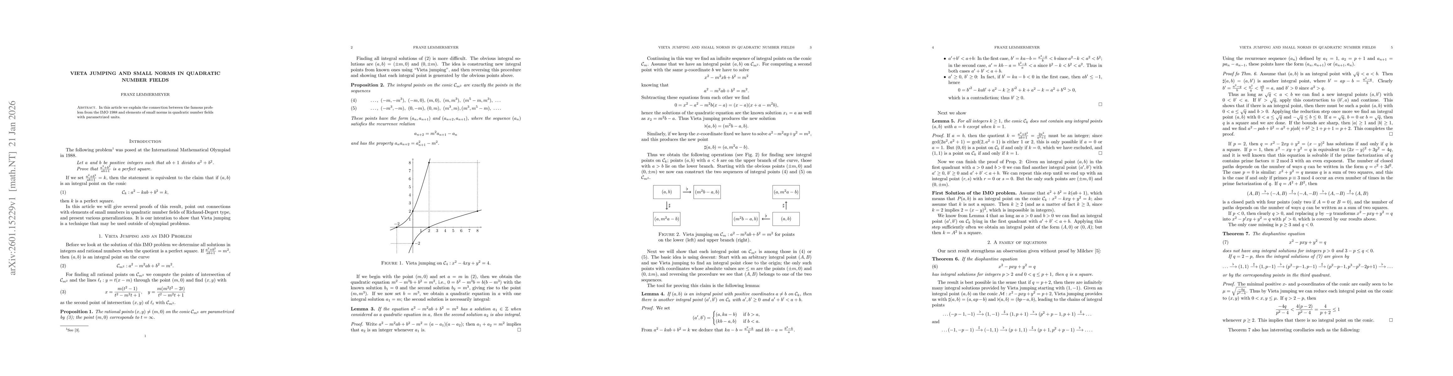 Thumbnail for Vieta jumping and small norms in quadratic number fields
