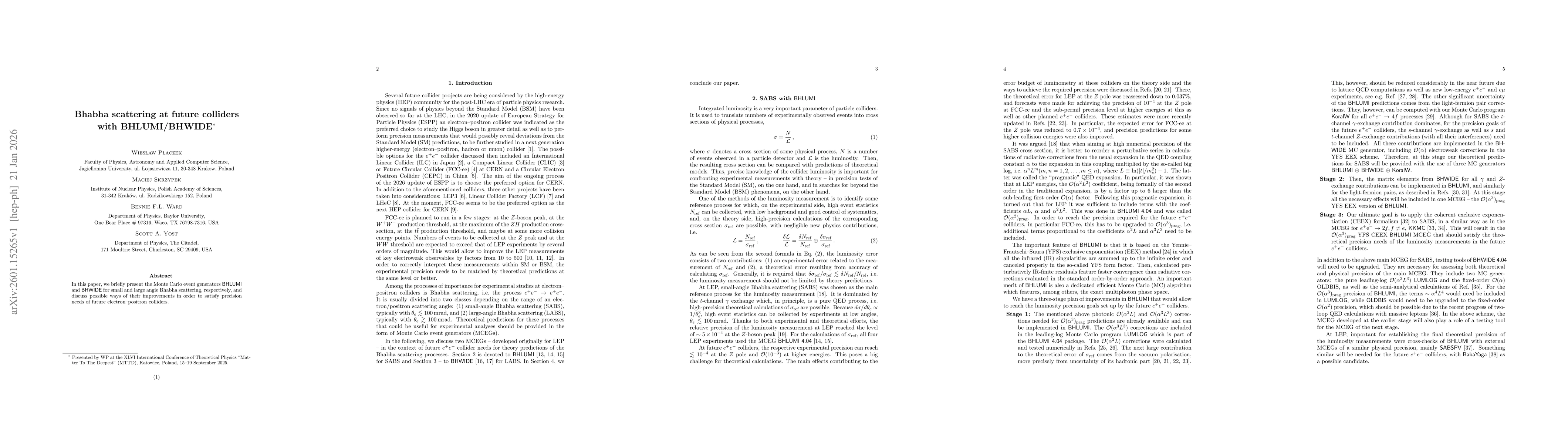 Thumbnail for Bhabha scattering at future colliders with BHLUMI/BHWIDE