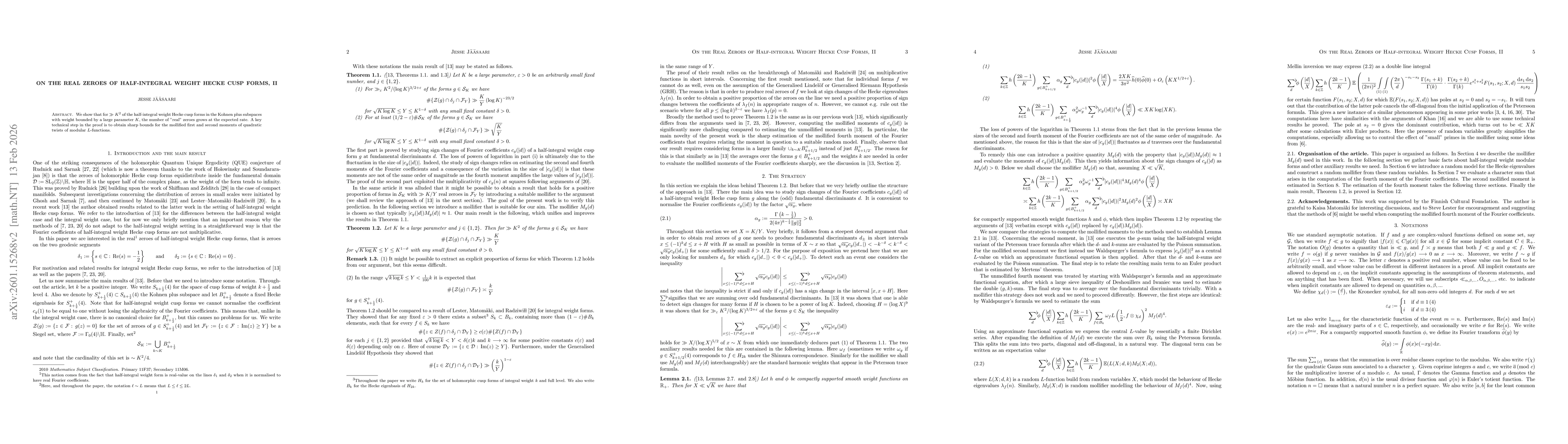 Thumbnail for On the Real Zeroes of Half-integral Weight Hecke Cusp Forms, II
