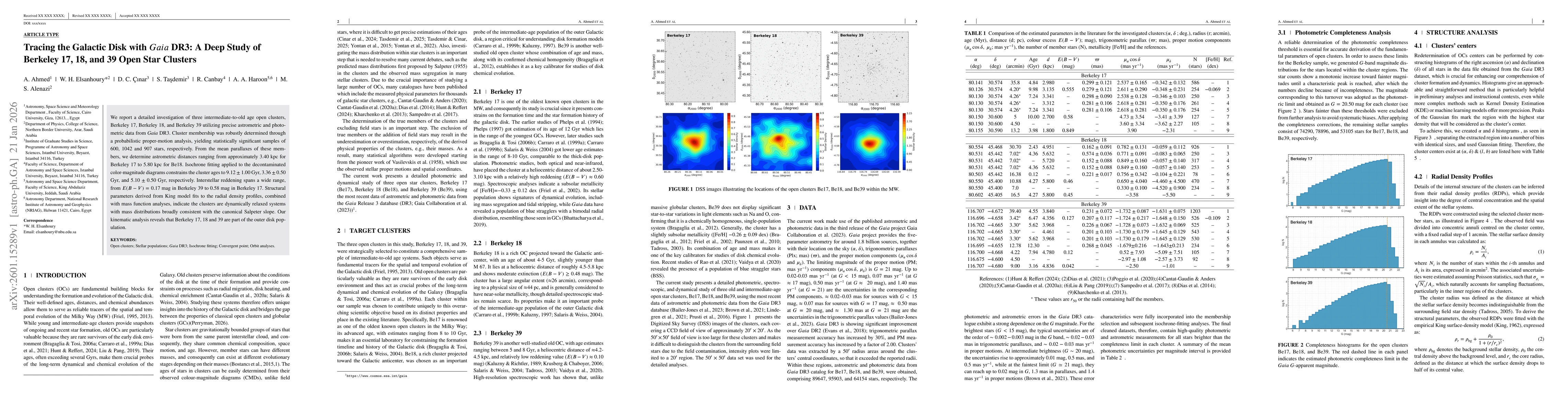 Thumbnail for Tracing the Galactic Disk with Gaia DR3: A Deep Study of Berkeley 17, 18, and 39 Open Star Clusters