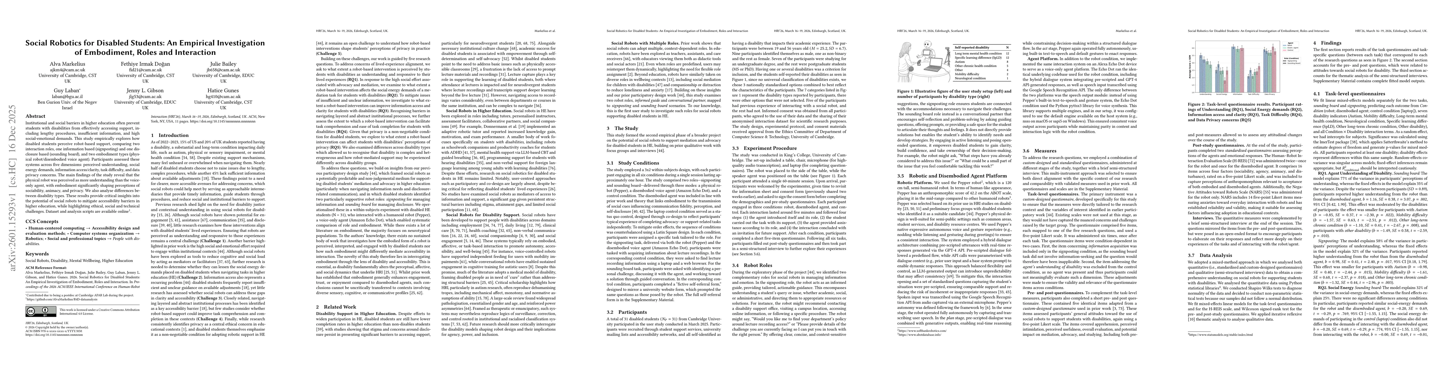 Thumbnail for Social Robotics for Disabled Students: An Empirical Investigation of Embodiment, Roles and Interaction