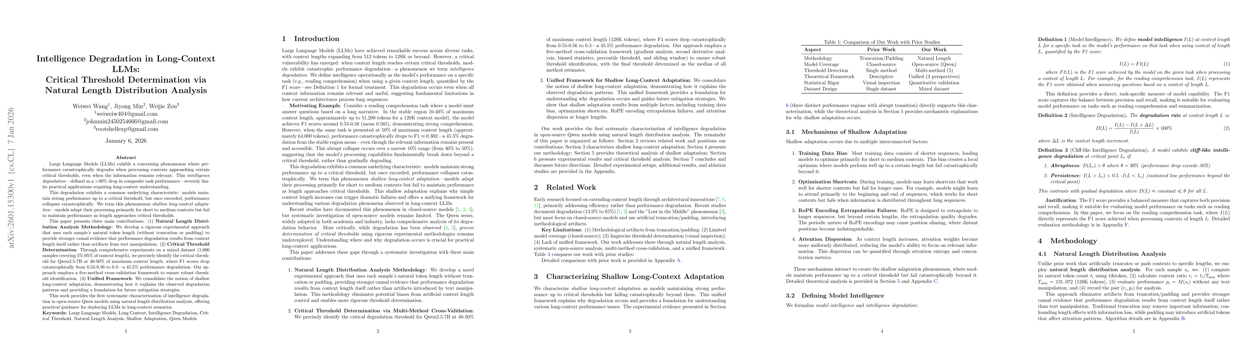 Thumbnail for Intelligence Degradation in Long-Context LLMs: Critical Threshold Determination via Natural Length Distribution Analysis