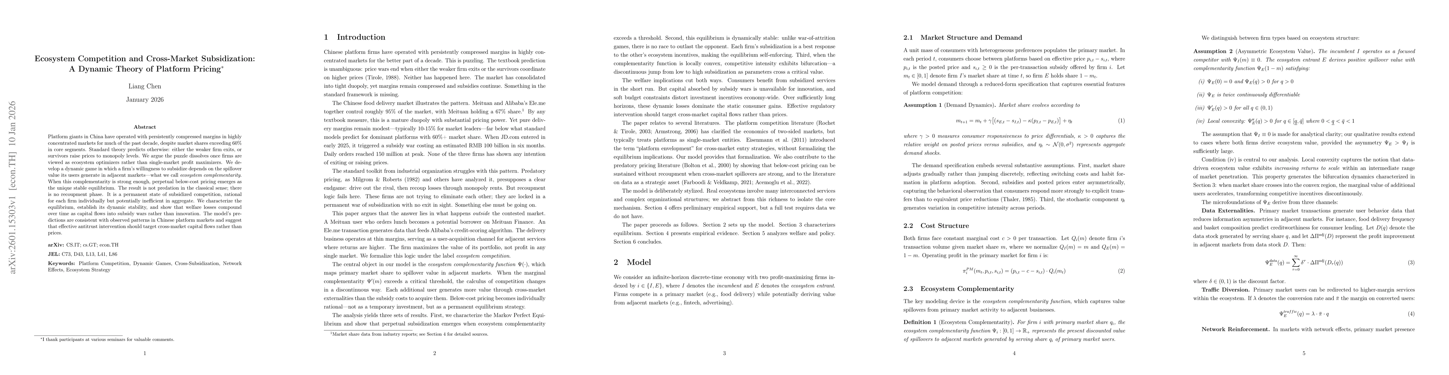 Thumbnail for Ecosystem Competition and Cross-Market Subsidization: A Dynamic Theory of Platform Pricing