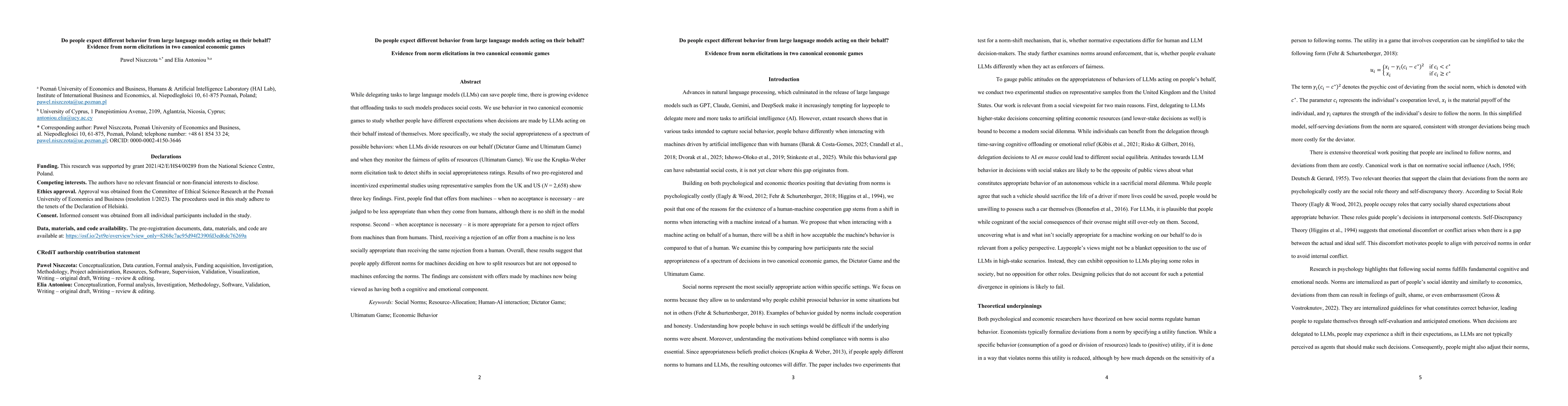 Thumbnail for Do people expect different behavior from large language models acting on their behalf? Evidence from norm elicitations in two canonical economic games