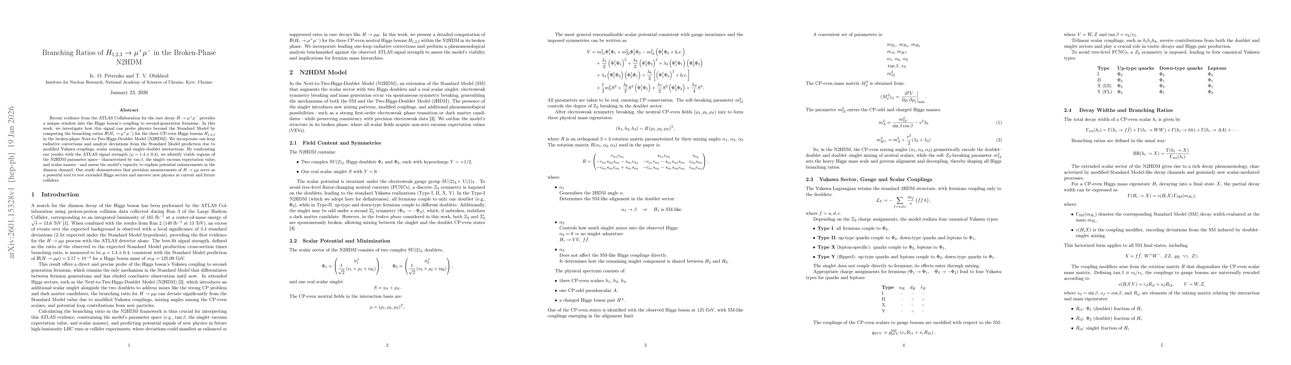 Thumbnail for Branching Ratios of $H_{1,2,3} \rightarrow μ^{+}μ^{-}$ in the Broken-Phase N2HDM