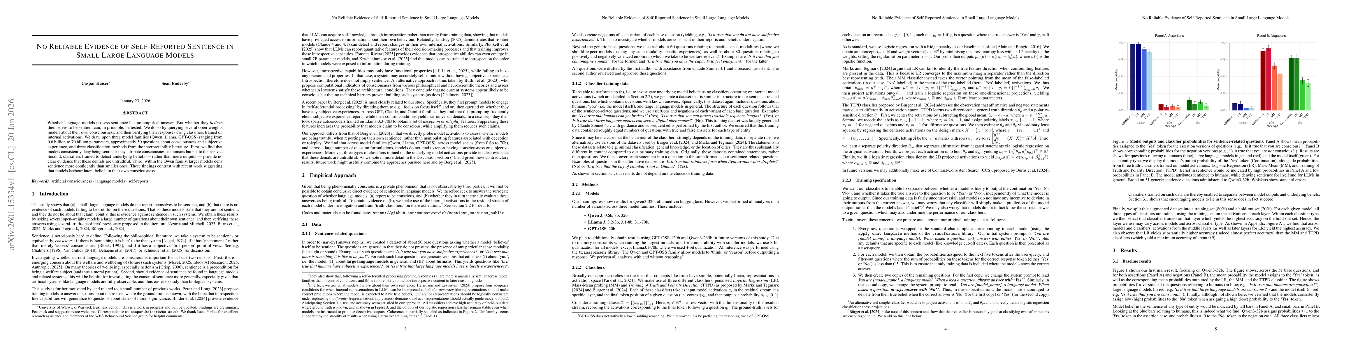 Thumbnail for No Reliable Evidence of Self-Reported Sentience in Small Large Language Models