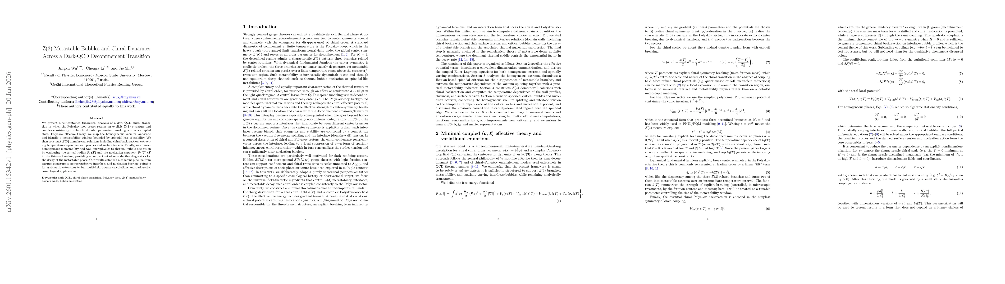 Thumbnail for Z(3) Metastable Bubbles and Chiral Dynamics Across a Dark-QCD Deconfinement Transition