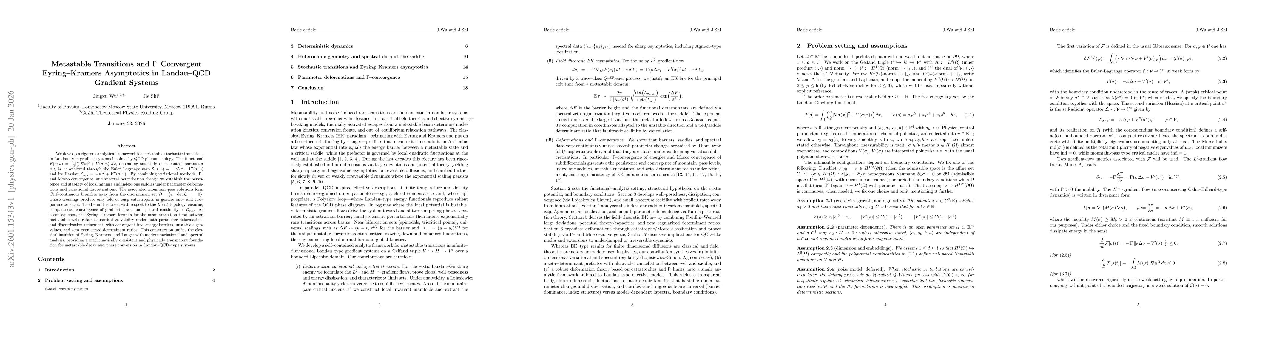 Thumbnail for Metastable Transitions and $Γ$--Convergent Eyring--Kramers Asymptotics in Landau--QCD Gradient Systems