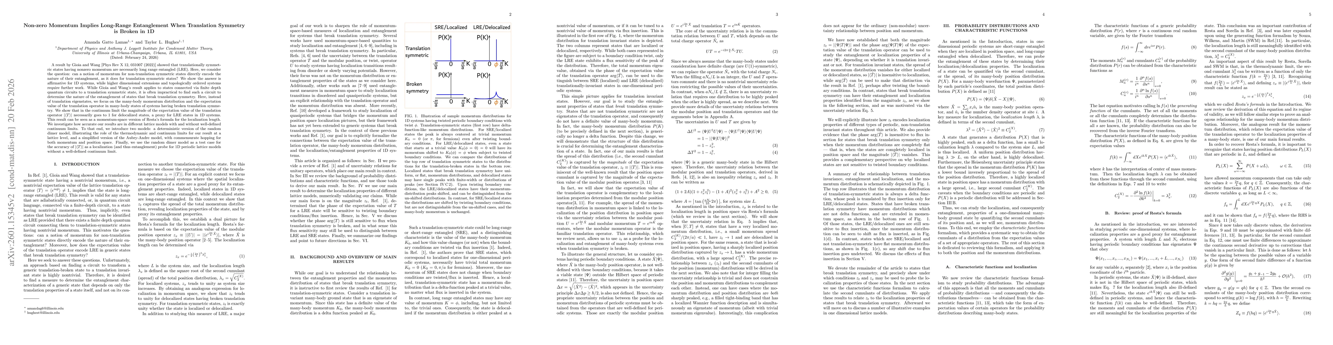 Thumbnail for Non-zero Momentum Implies Long-Range Entanglement When Translation Symmetry is Broken in 1D