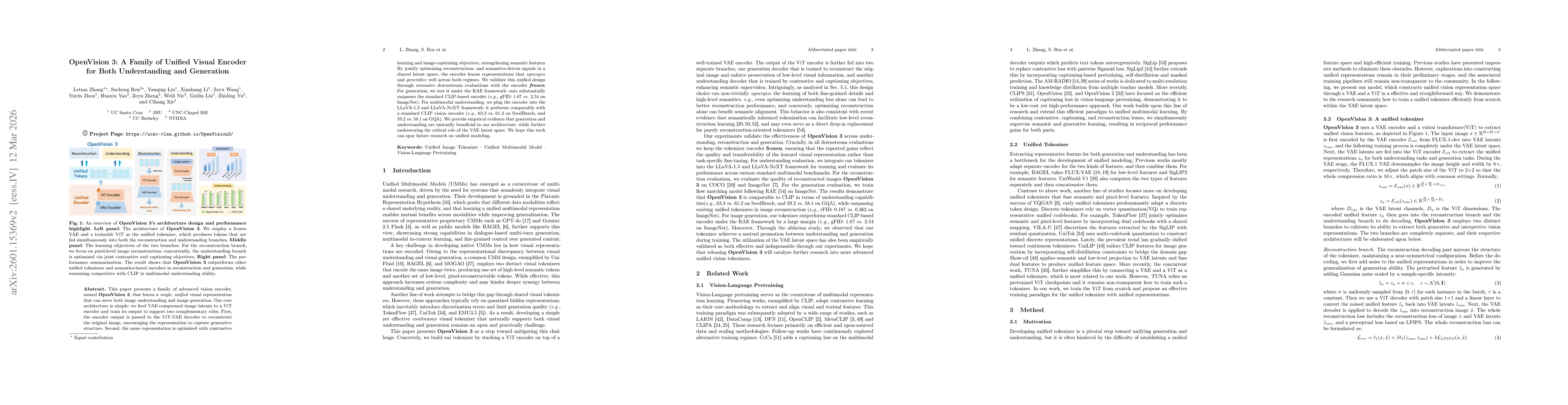 Thumbnail for OpenVision 3: A Family of Unified Visual Encoder for Both Understanding and Generation