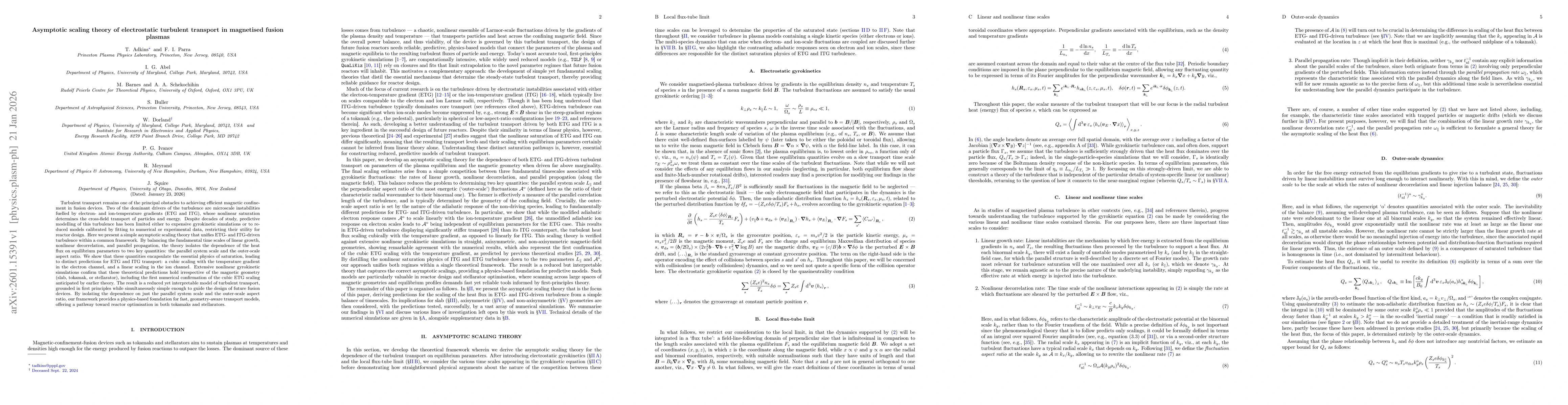 Thumbnail for Asymptotic scaling theory of electrostatic turbulent transport in magnetised fusion plasmas