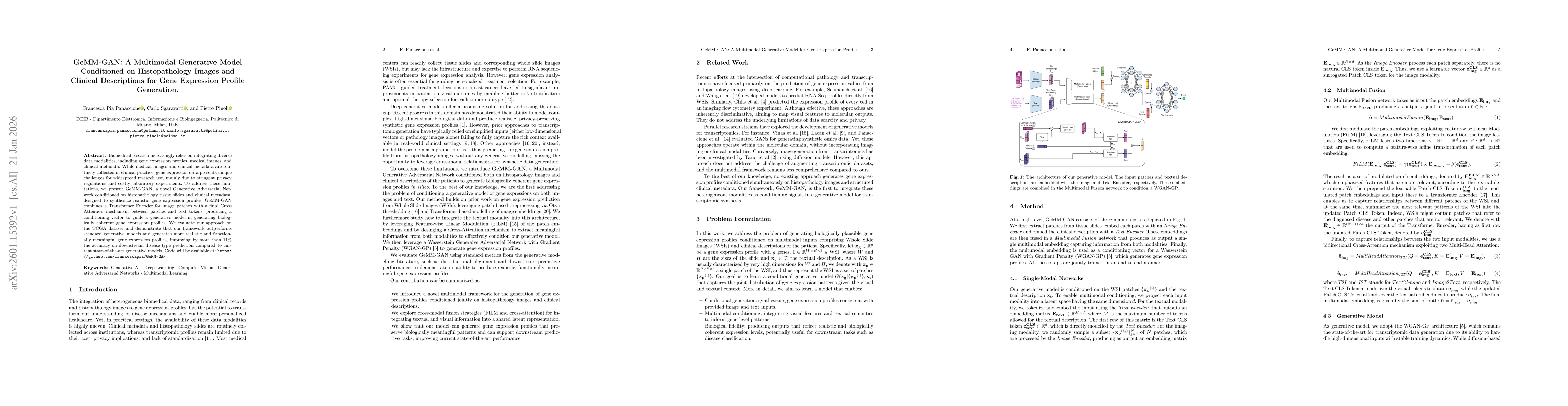 Thumbnail for GeMM-GAN: A Multimodal Generative Model Conditioned on Histopathology Images and Clinical Descriptions for Gene Expression Profile Generation