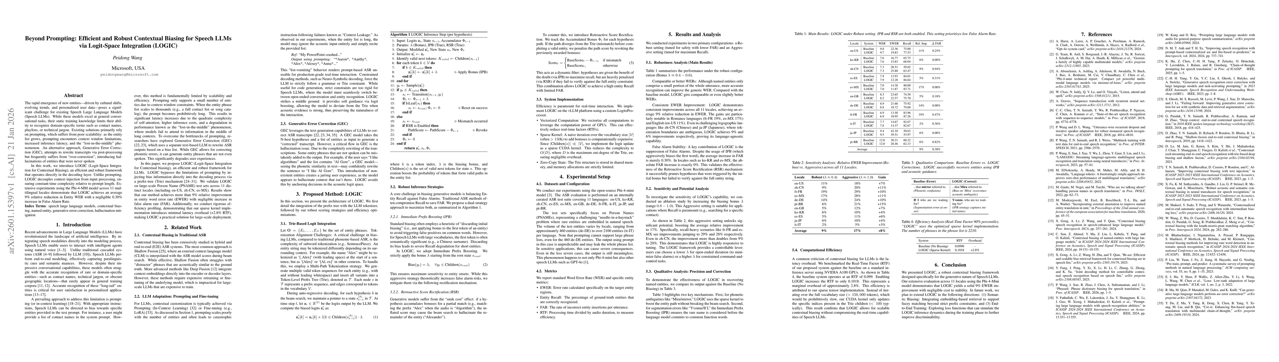 Thumbnail for Beyond Prompting: Efficient and Robust Contextual Biasing for Speech LLMs via Logit-Space Integration (LOGIC)