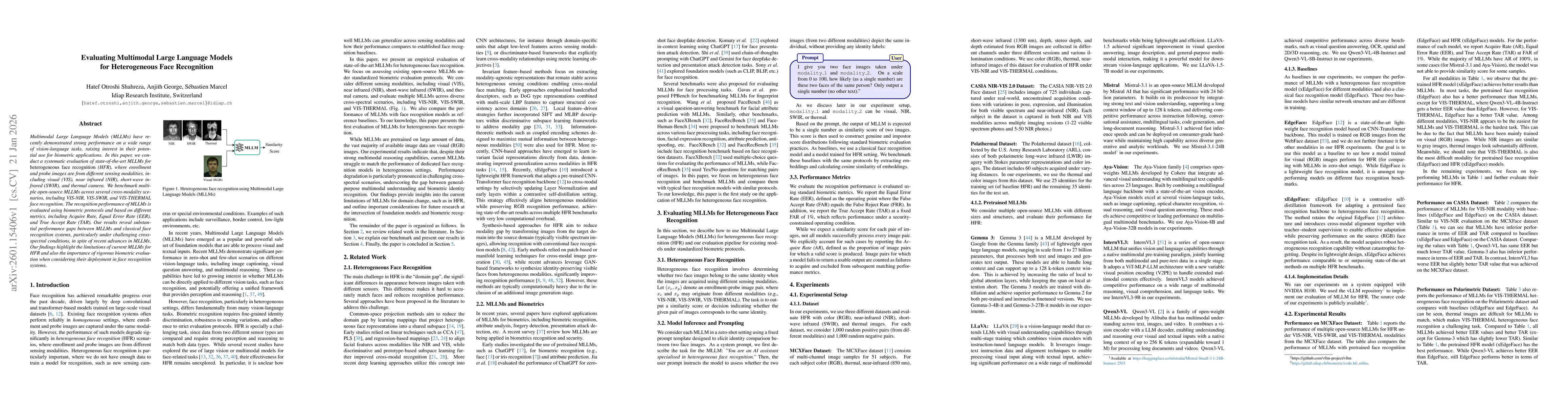 Thumbnail for Evaluating Multimodal Large Language Models for Heterogeneous Face Recognition