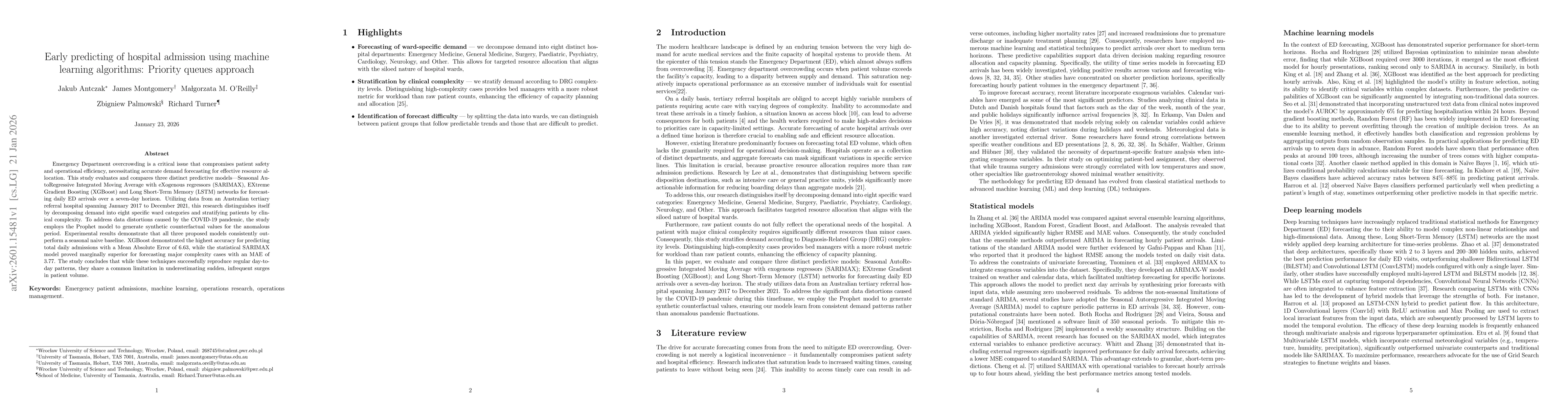 Thumbnail for Early predicting of hospital admission using machine learning algorithms: Priority queues approach