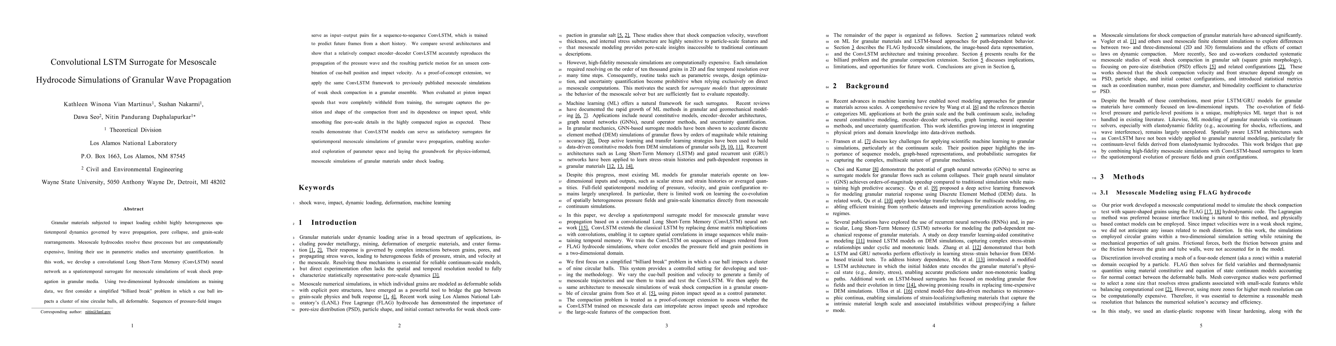 Thumbnail for Convolutional LSTM Surrogate for Mesoscale Hydrocode Simulations of Granular Wave Propagation