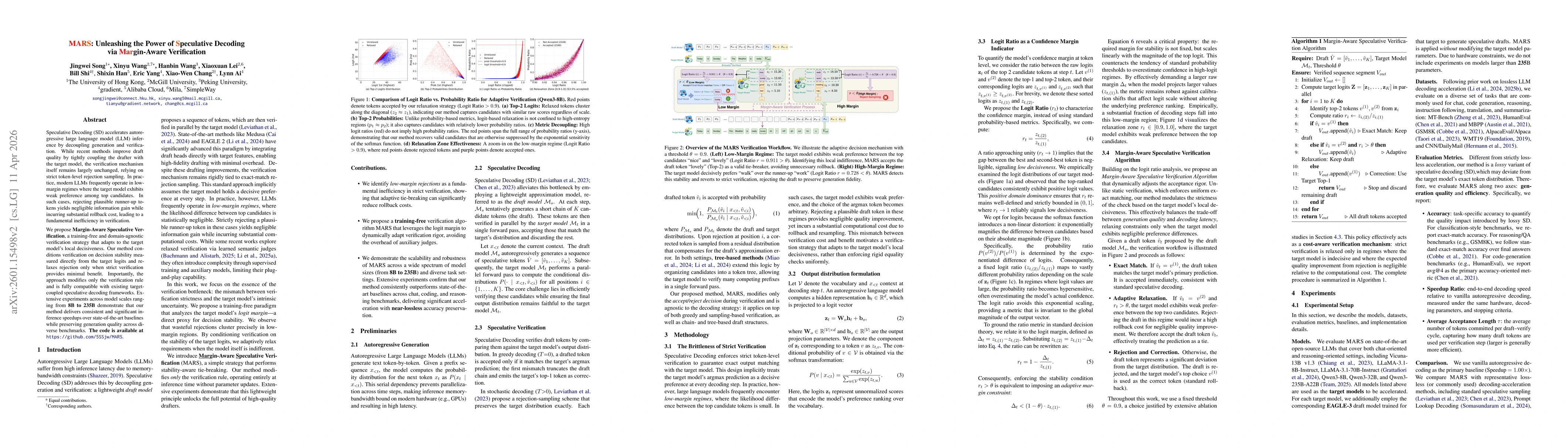 Thumbnail for MARS: Unleashing the Power of Speculative Decoding via Margin-Aware Verification