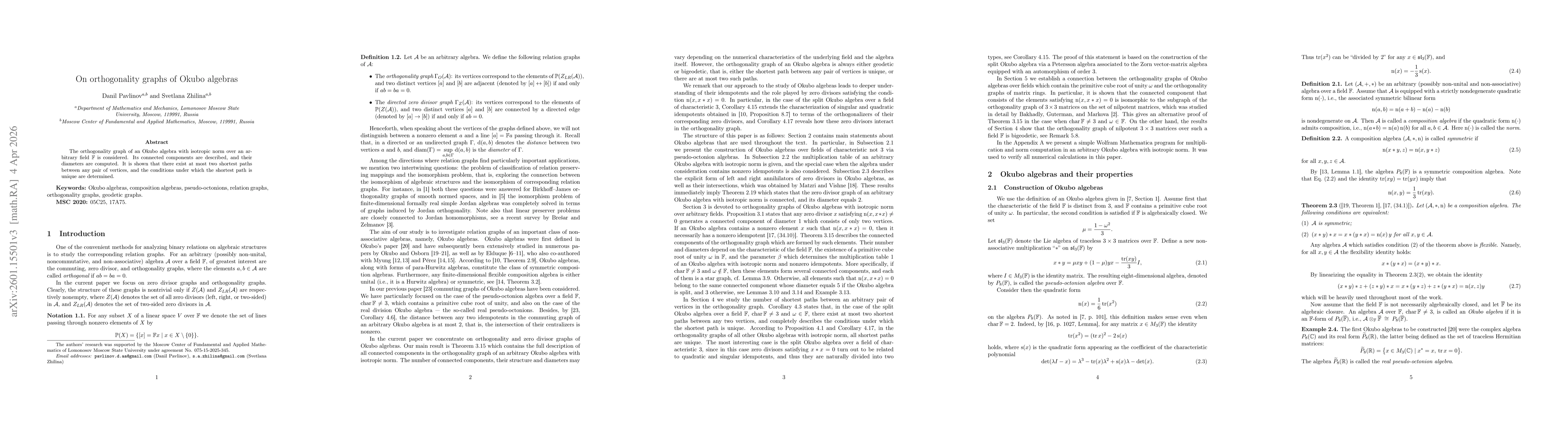 Thumbnail for On orthogonality graphs of Okubo algebras