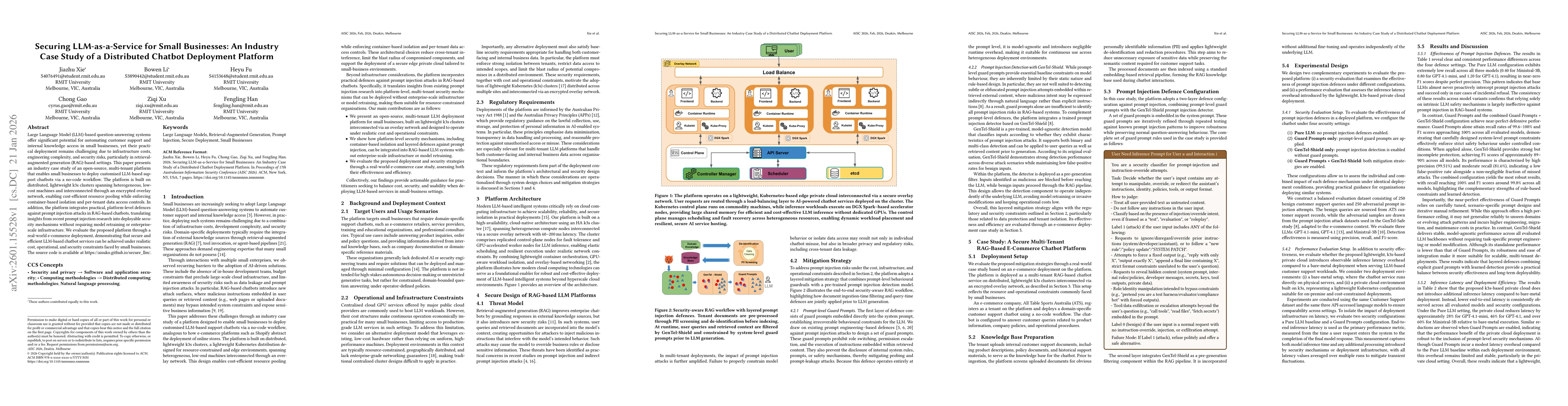 Thumbnail for Securing LLM-as-a-Service for Small Businesses: An Industry Case Study of a Distributed Chatbot Deployment Platform