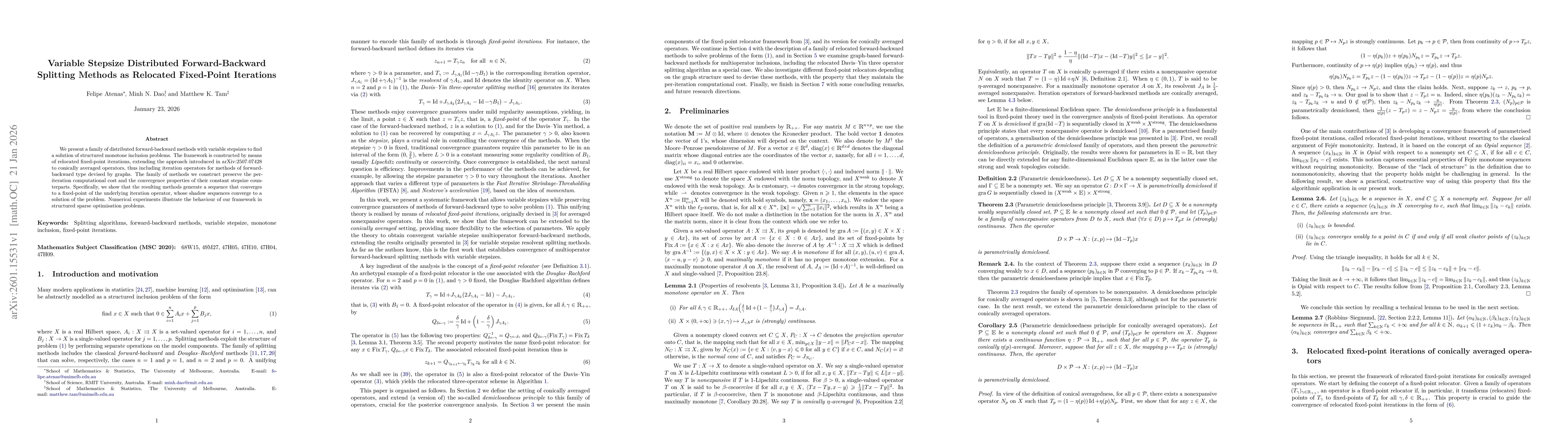 Thumbnail for Variable Stepsize Distributed Forward-Backward Splitting Methods as Relocated Fixed-Point Iterations